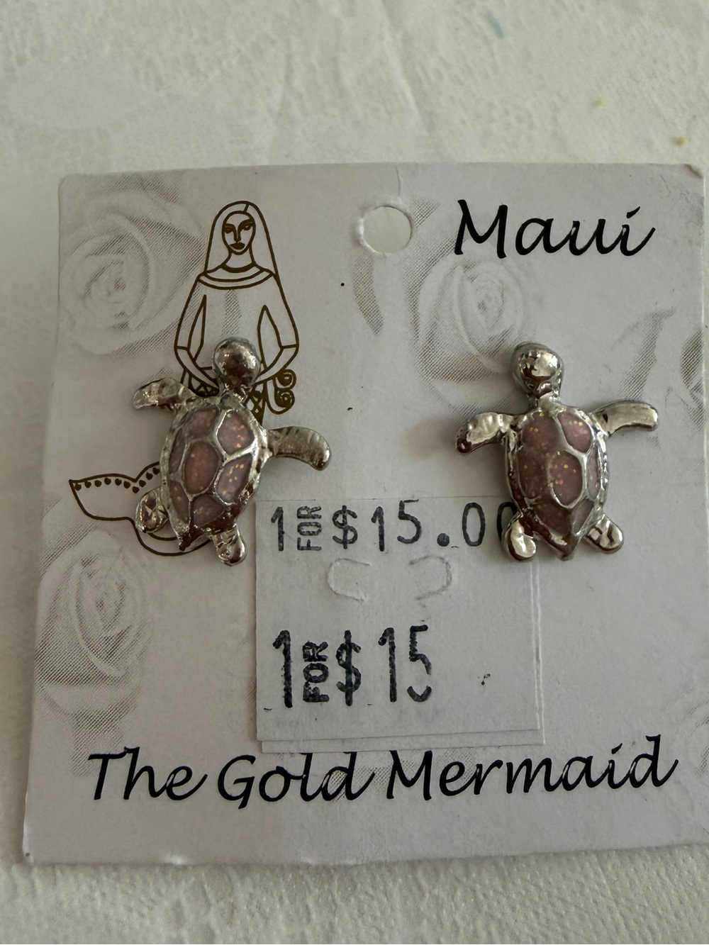 Maui Pink Turtle Stud Earrings New